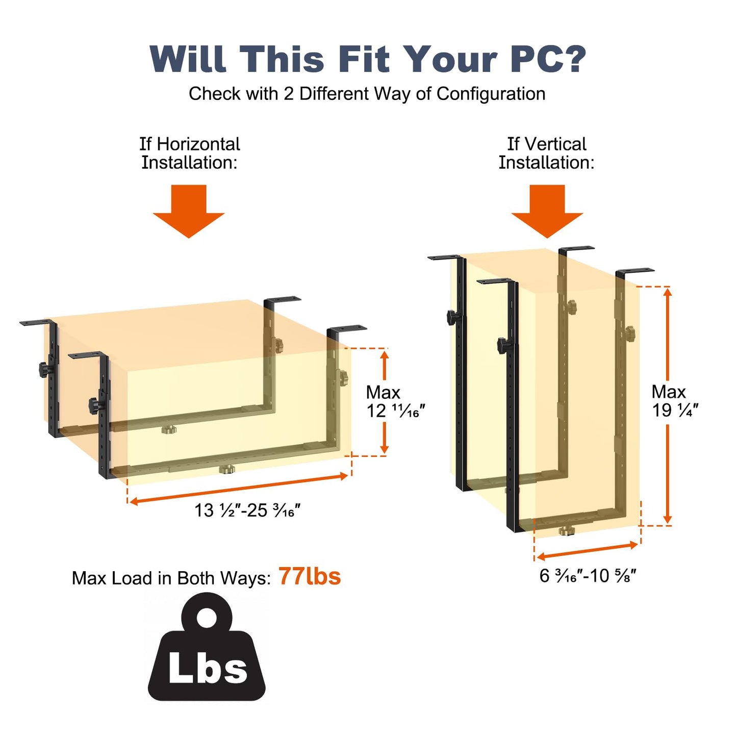 PUTORSEN Under Desk PC Mount for Mid/Mini-Tower Cases - Vertical/Horizontal CPU Holder up to 77 lbs, Space-Saving Computer Rack for ATX/Micro-ATX/Mini-ITX (Black)