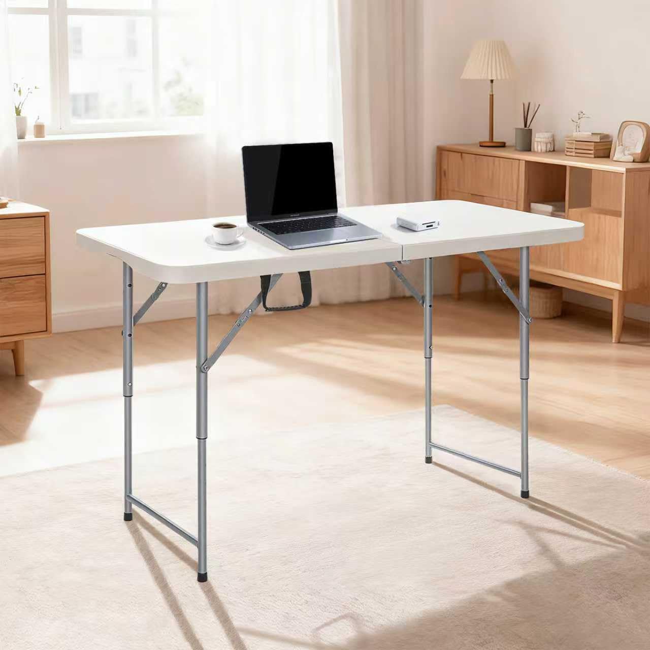 Vampire Killer FoldingTable 4 Foot Portable Heavy Duty Plastic Table and Adjustable Height Folding with Carrying Handle,Indoor Outdoor with Kids Table, Picnic,Party,Camping White