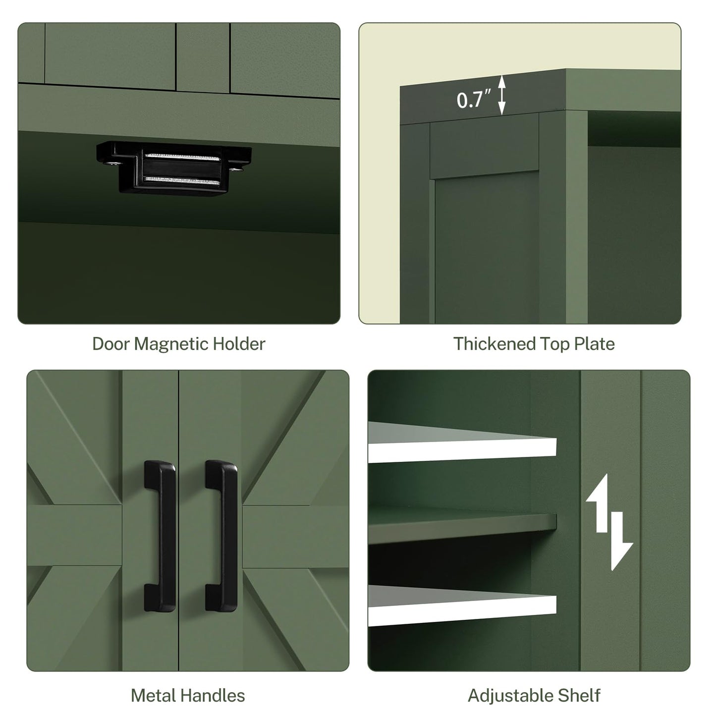 TEENFON Bathroom Cabinet with Adjustable Shelf & 2 Drawers, Farmhouse Storage Cabinet with 2 Doors, Kitchen Storage Cabinets for Living Room, Entryway, Home Office, Forest Green
