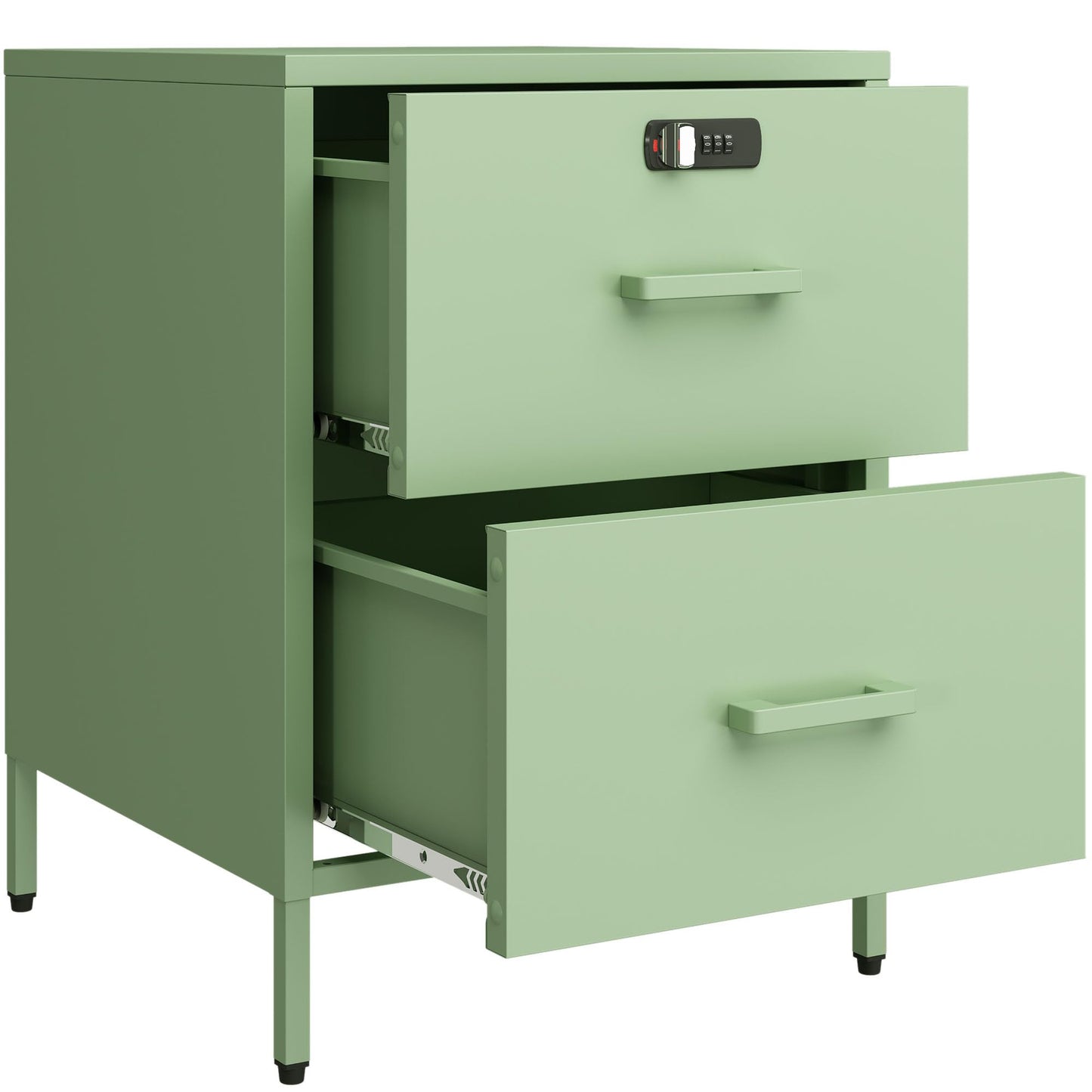 Steehoom Metal Nightstand with Lock, 2 Drawer End Side Table, Lockable Storage Cabinet Kids Cabinet for Living Room, Bedroom, Dorm, 21.26”H X 15.75”W X 15.75”D (2 Drawer, Green)