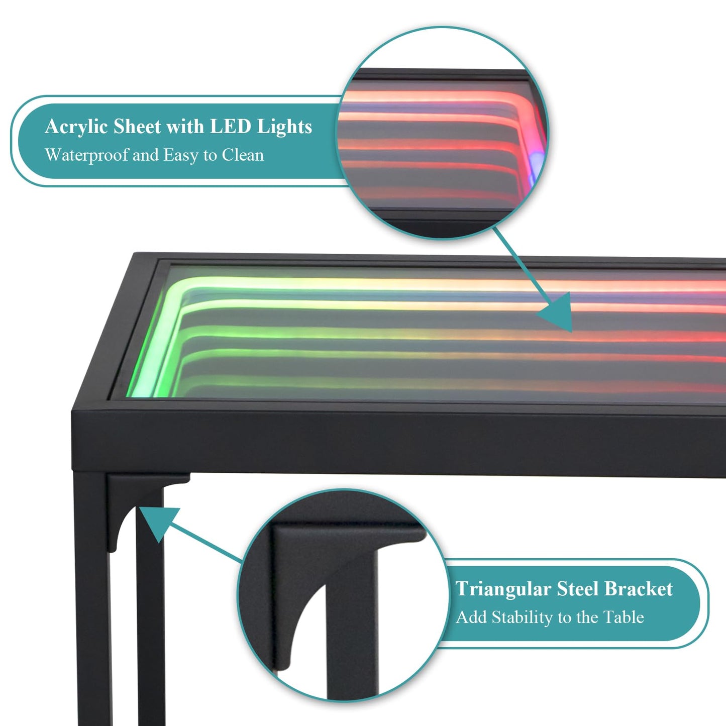 FUSLITE Infinity Mirror Light Table, Coffee Tables for Living Room, with 3D Infinity Illusion Mirror, RGB Side Table, with Tunnel Light, with Futuristic Decor, for Bedroom, Party