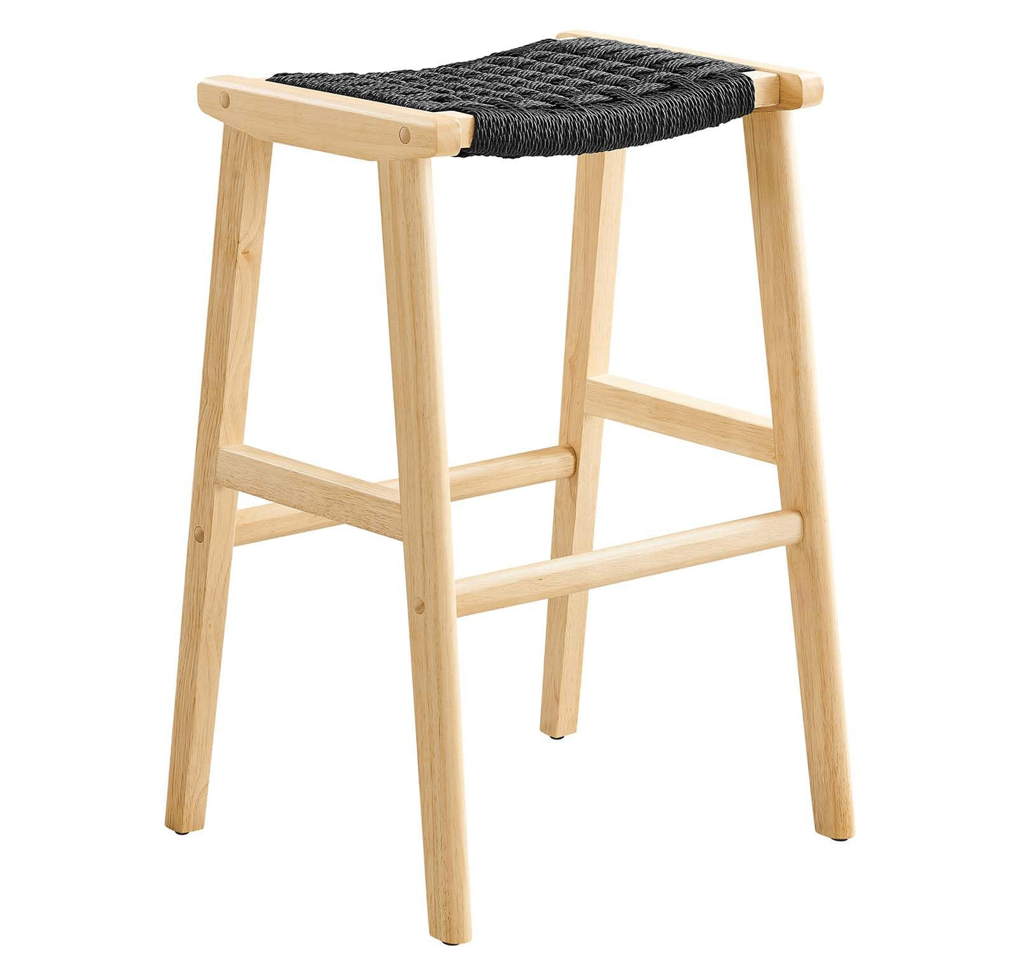 Modway Saoirse Woven Rope Wood Bar Stool - Set of 2 in Natural Black