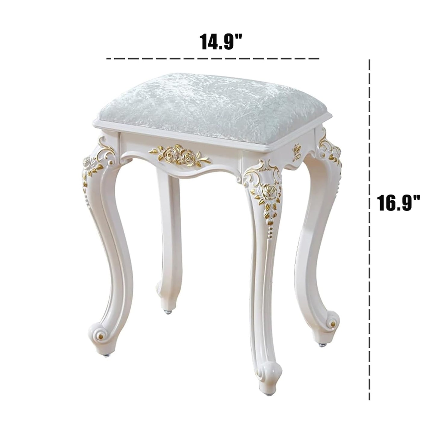Lebolna Vintage Vanity Stool Vanity Chair,Round & Rectangular Makeup Stool,Cute Ottomans Bench Seat Bathroom Vanity Stool,Victorian Style,Sitting Height 17 Inch(Rectangular, Purple Leather)
