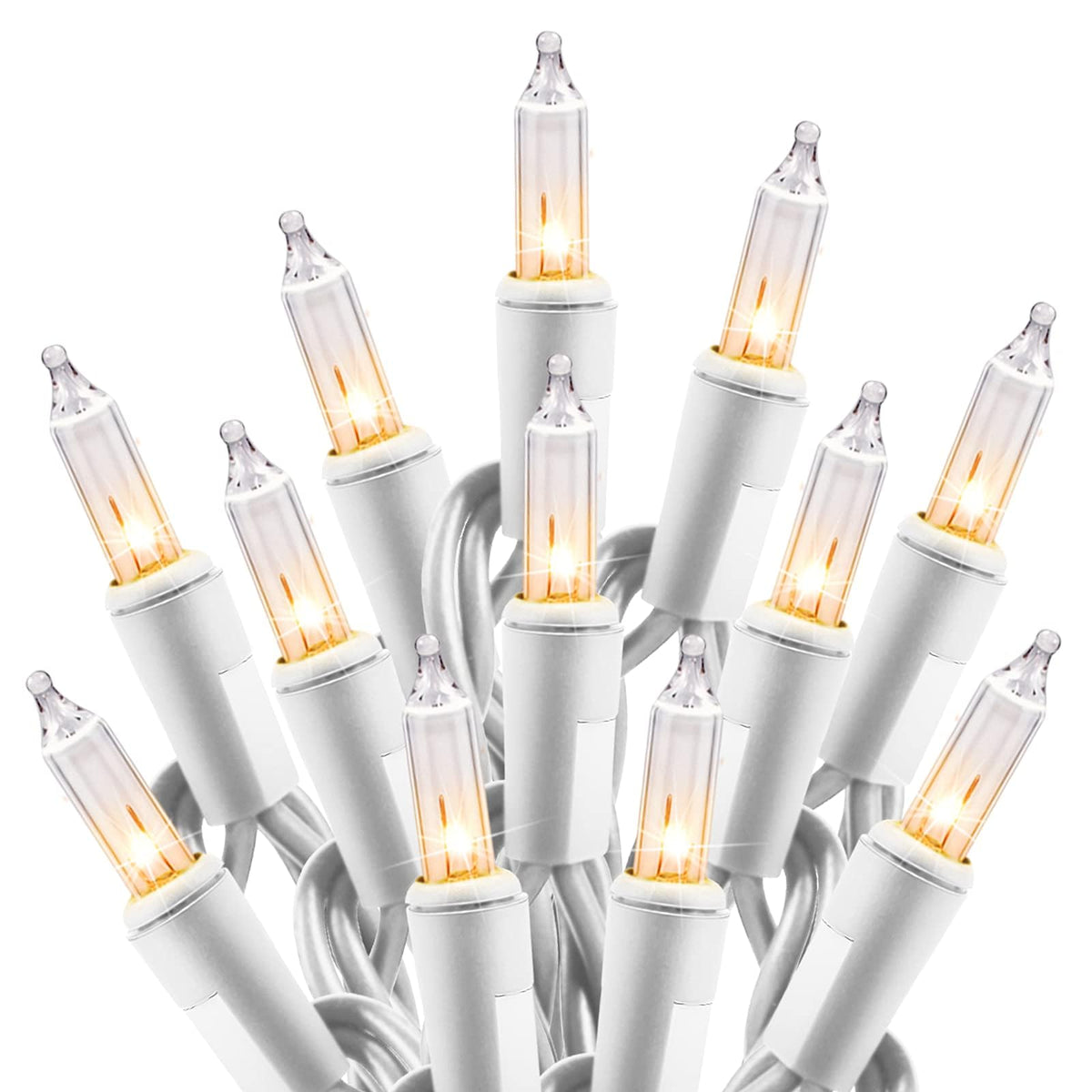 Minetom Clear Christmas Lights Set 100 Count 20 Feet Incandescent Bulb Mini String Lights for Indoor Christmas Tree Garland Birthday Wedding Party Festival Decoration, White Wire