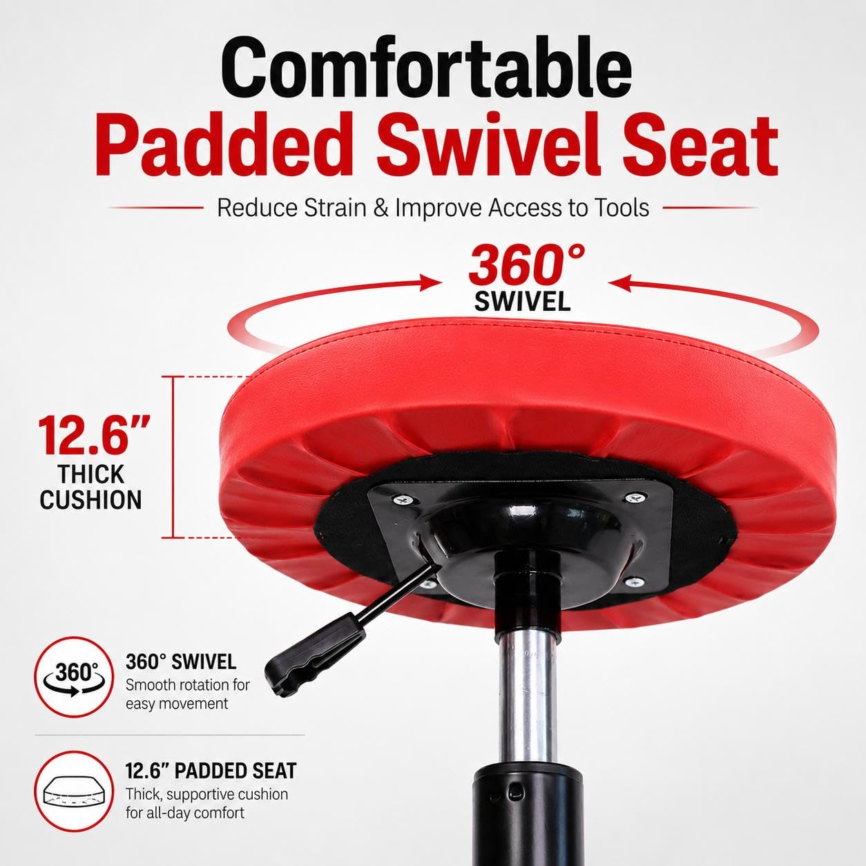 PowerSmart 360° Rolling Mechanic Stool with Tool Tray, Adjustable 18-23 Inches, 330 lbs Capacity, Comfortable & Durable for Garage/Shop Use