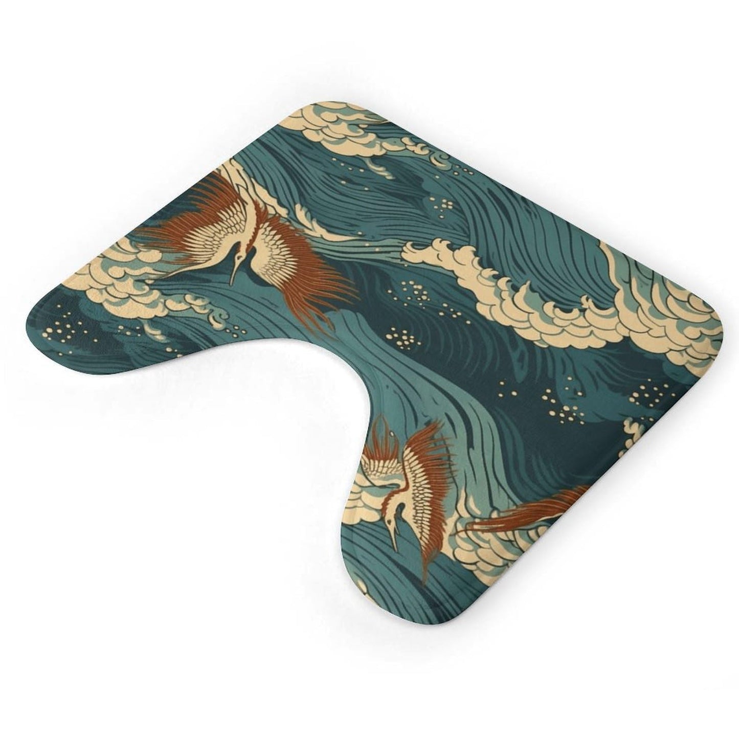 VstaDank Japan Wave Wallpapers Toilet Rug U-Shaped Toilet Bath Mat Extra Soft Absorbent Contour Bathroom Rug Plush Ultra Thin Toilet Mat Non-Slip Bath Mat for Guest Room Bathroom 16x20
