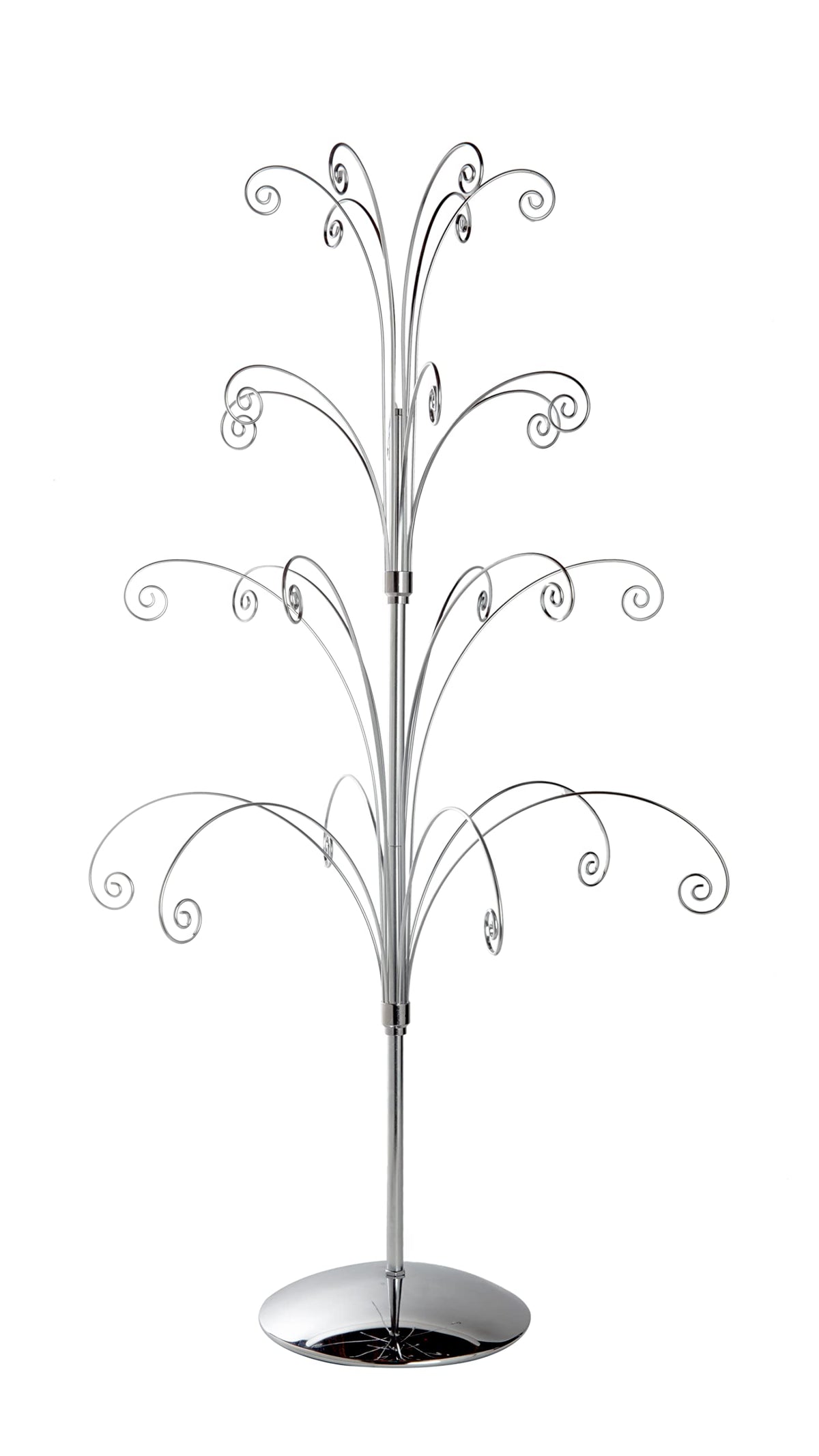 Creative Hobbies 36 Inch Tall Ornament Display Tree, Bright Silver Chrome Plated, Holds 24 Ornaments