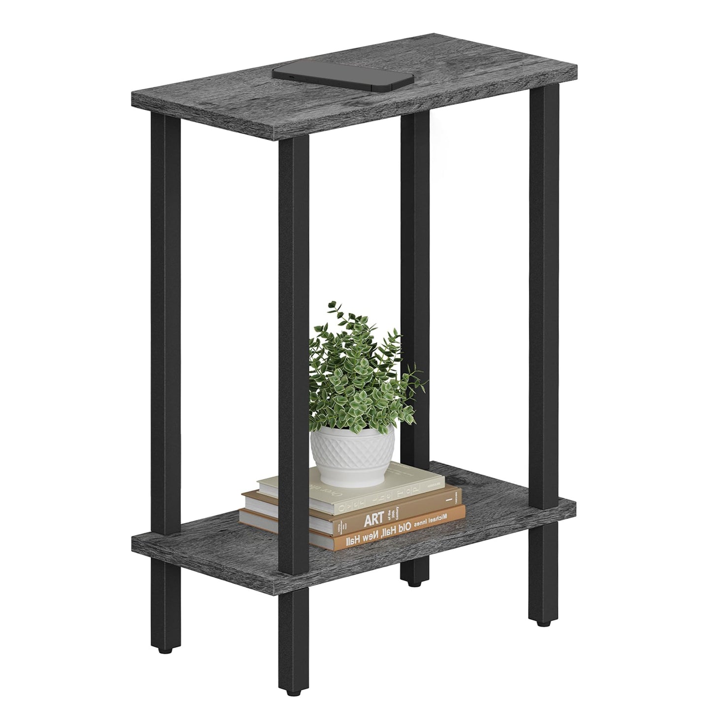 TUTOTAK Small Side Table, Narrow End Table, Skinny Sofa Table, Slim Nightstand, Couch Table, Living Room, Bed Room, Charcoal Grey TB01BY062