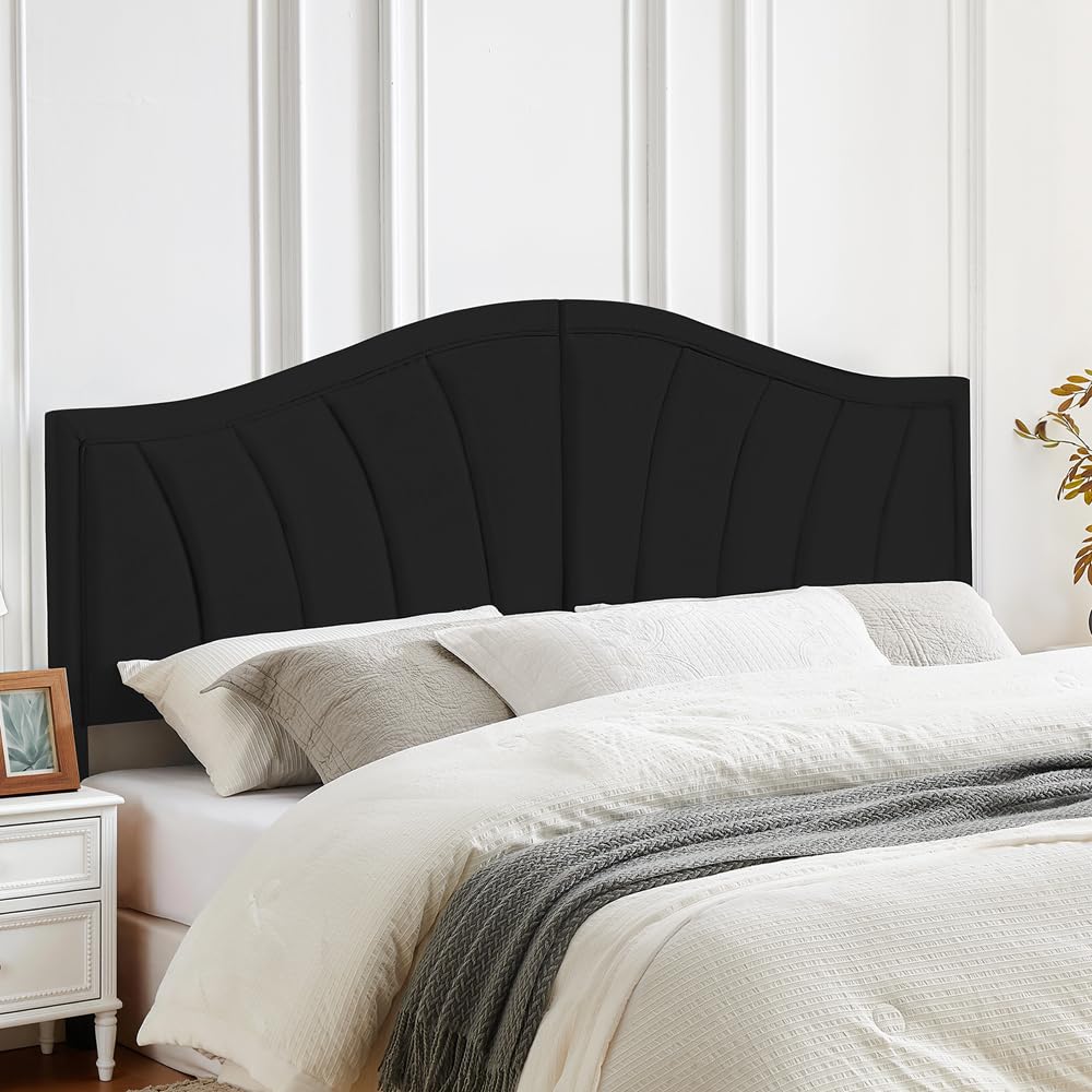 Beyetsea King Headboard Only, Upholstered Head Board King/California King Size, Velvet Headboards for Adjustable Bed Wall Mounted&Bed Frame Mount, Modern Vertical Channel Design Bed Headboard, Black