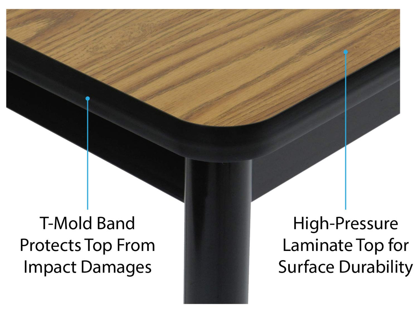 Correll LR3048-06 Office and Library 29" High , 1 1/4" Thick High-Pressure Laminate Top, 2" Round Steel Legs, 30" x 48", Medium Oak Top with Black Frame