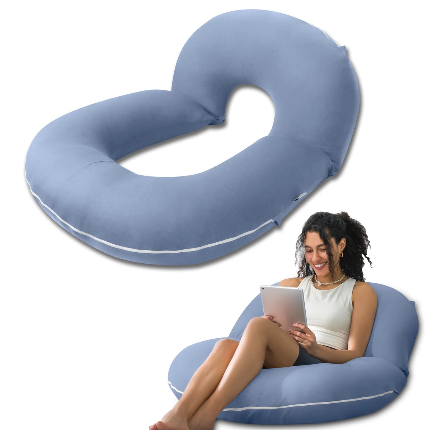 INSEN Reading Pillow, Back Pillow for Sitting in Bed for Reading, Nurse & Relax, Reading Pillow for Adults, Moms & Kids, Sit Up Pillow for Bed, Hazy Blue