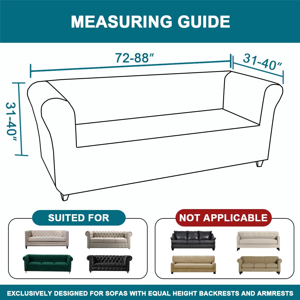 Turquoize Stretch Chesterfield Sofa Covers for Living Room Soft Sofa Couch Covers for 3 Cushion Couch Non-Slip Sofa Slipcover for Dogs Furniture Protector Feature Jacquard Fabric(Sofa, Biscotti Beige)
