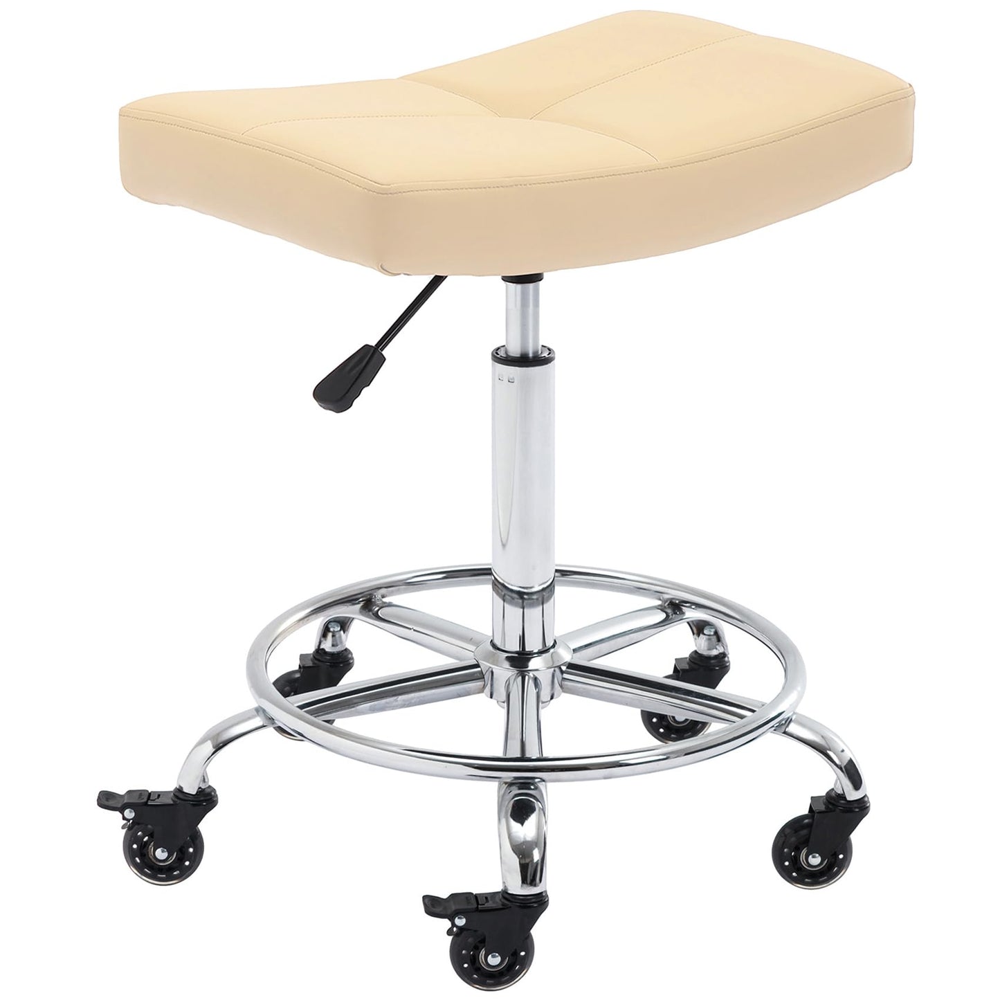 CoVibrant Heavy Duty Adjustable Rolling Stool with Wide Seat, Lockable Rubber Wheels & Footrest - Swivel Stool Chair for Kitchen, Lab, Office, Salon, Home (Cream, 24''-31'')