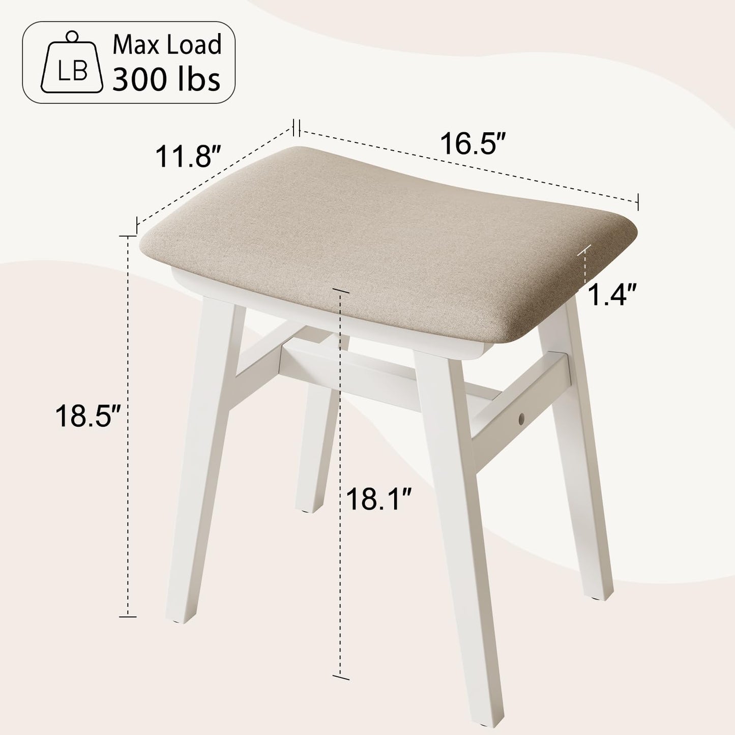Muwuele Small Vanity Desk and Vanity Stool Bundle, Vanity Set with Mirror and Stool and Lights, Solid Wood Vanity Desk and Chair Set, Makeup Vanities & Vanity Benches (Vanity 19.6 inch Wide, White)