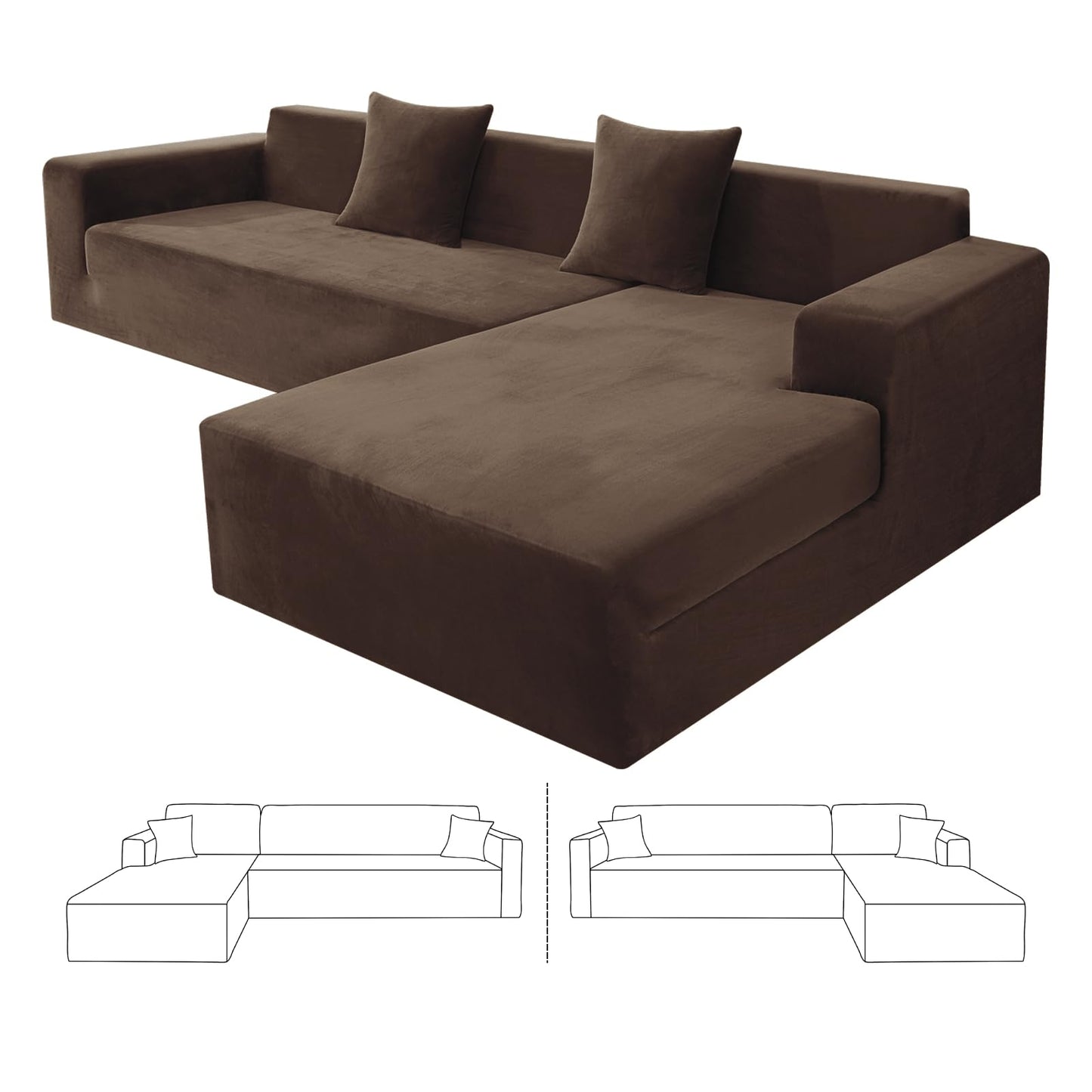 ZNSAYOTX 2026 Soft Velvet Sectional Couch Covers, Luxury Plush Slipcovers with Elastic Bottom for L Shape Sectional Sofa, 2 Pc Pet Friendly Protector (3 Seat Couch + 2 Seat Chaise, Dark Coffee)