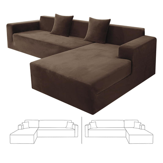 ZNSAYOTX 2026 Soft Velvet Sectional Couch Covers, Luxury Plush Slipcovers with Elastic Bottom for L Shape Sectional Sofa, 2 Pc Pet Friendly Protector (3 Seat Couch + 2 Seat Chaise, Dark Coffee)