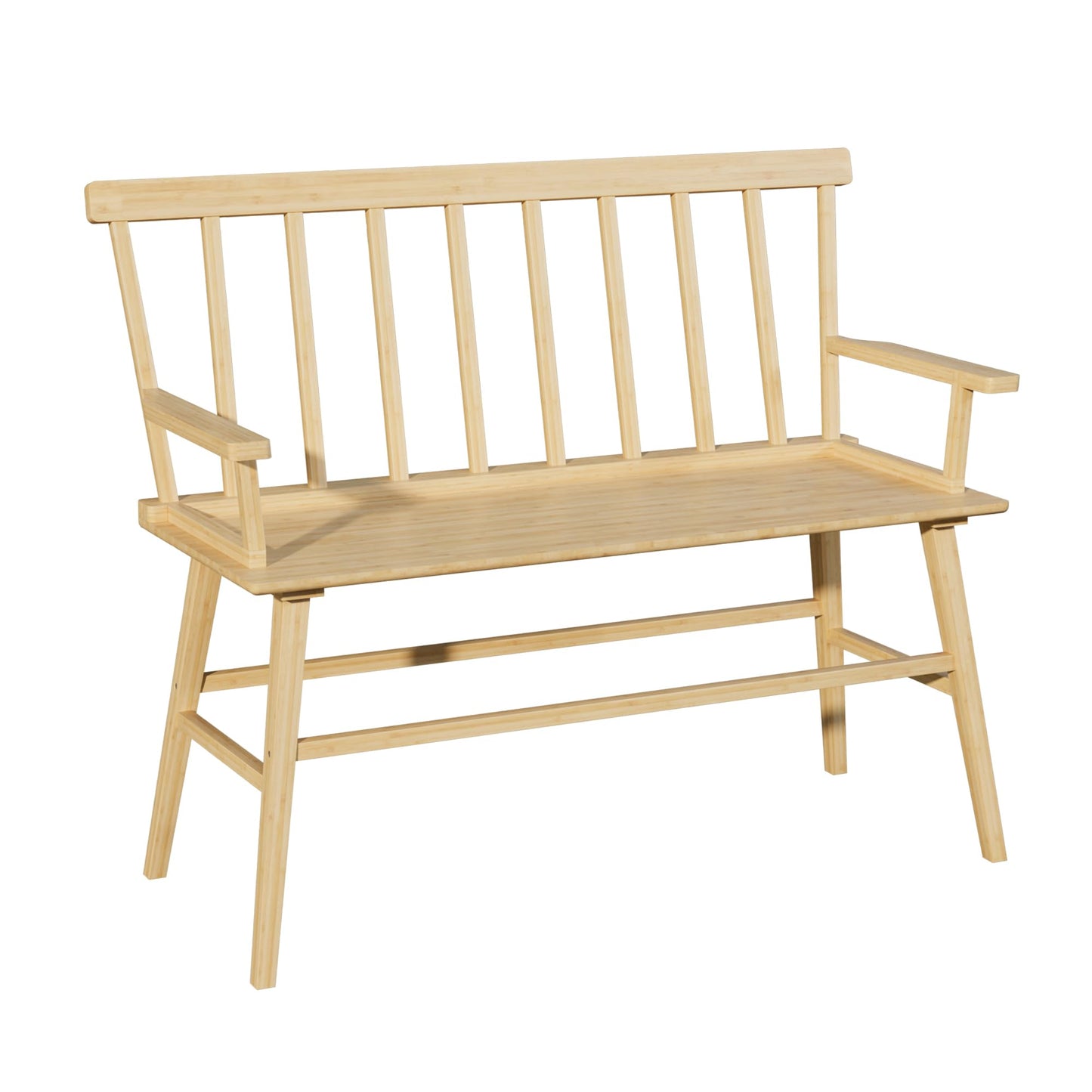 Wisuce Essentials Bamboo Dining Bench, Entryway Bench with Spindle Back Farmhouse Wood Windsor for Foyer Balcony Living Room (Nature)