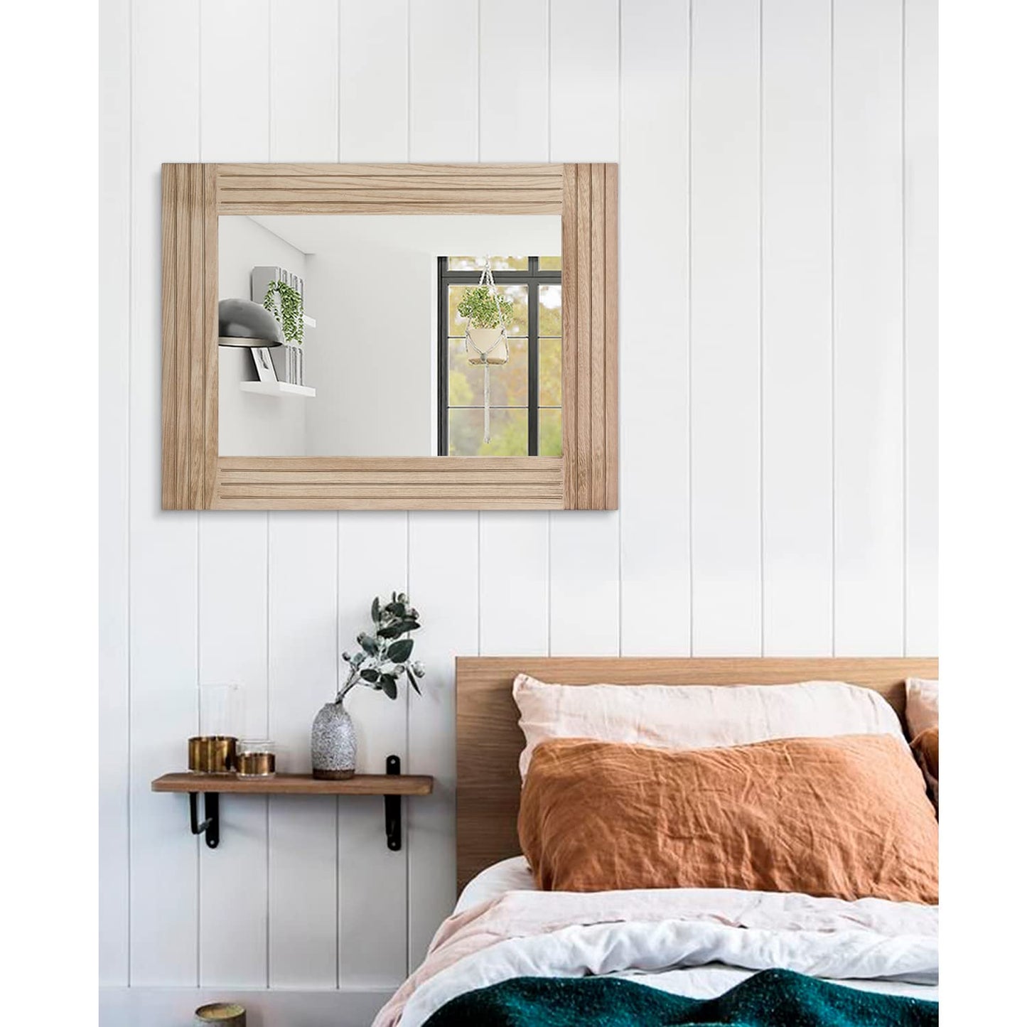HLFMVWE Rectangle Mirror Retro Wooden Wall-Mounted Mirrors Farmhouse Bedroom Bathroom Vanity Entrance Decorative Antique Hanging Mirror Large 26"x18"