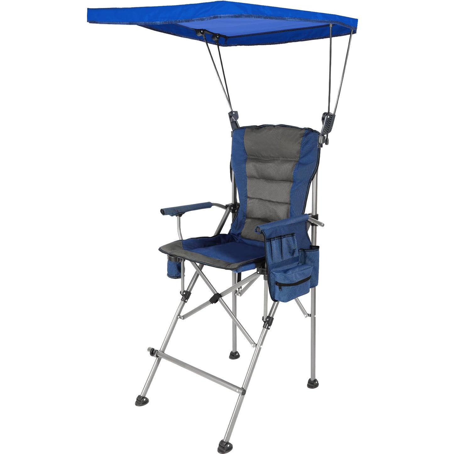 Stonehomy Extra Tall Folding Chairs with Canopy Shade for Adults, Portable Height Foldable Director Chairs with Umbrella for Concerts Sports Events Camping Outside with High Back and Footrest, Blue