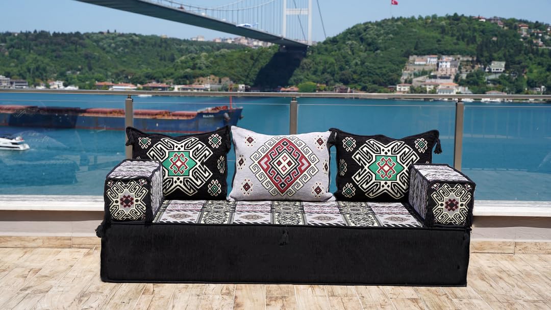 arabicsofa Traditional Arabic Diwan Floor Sofa Set – Ottoman Style Corner Lounge Seating with Backrest Cushions for Living Room