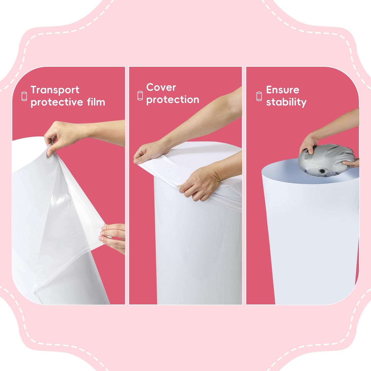 Gladeup 3 Pcs White PVC Cake Stand, Cylinder Pedestal Stands, Cylinder Stands for Party, with Weighted Water Bag & Spandex Cloth Cover for Wedding, Birthday Decor, 34.06''(L), 29.13''(M), 23.82''(S)