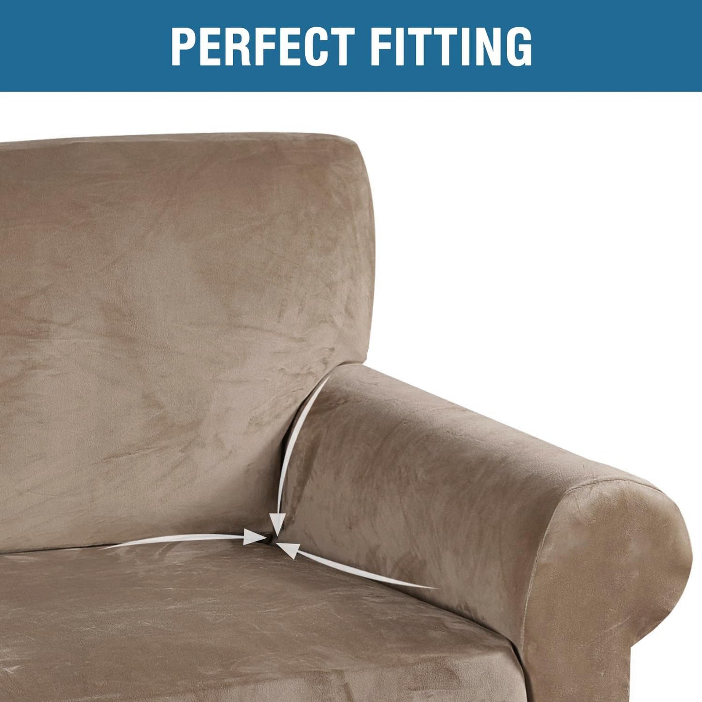 H.VERSAILTEX Stretch Velvet Loveseat Covers for 2 Cushion Couch Covers for Living Room Sofa Covers Slipcovers with Non Slip Straps Bottom, Ultra Thick Comfy Velour (Width 58"-72", Camel)