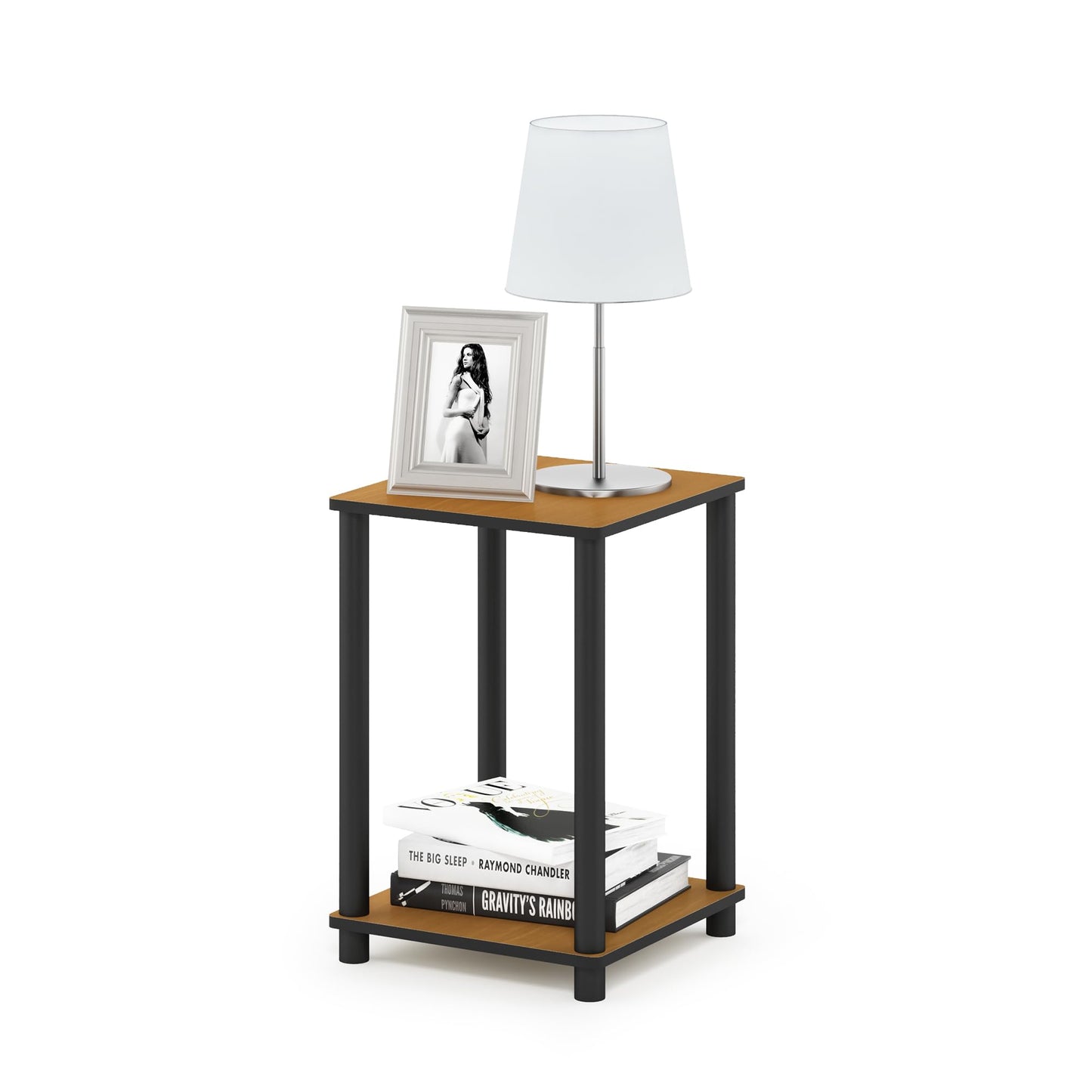 Furinno Turn-N-Tube End Table, 1-Pack, Light Cherry/Black