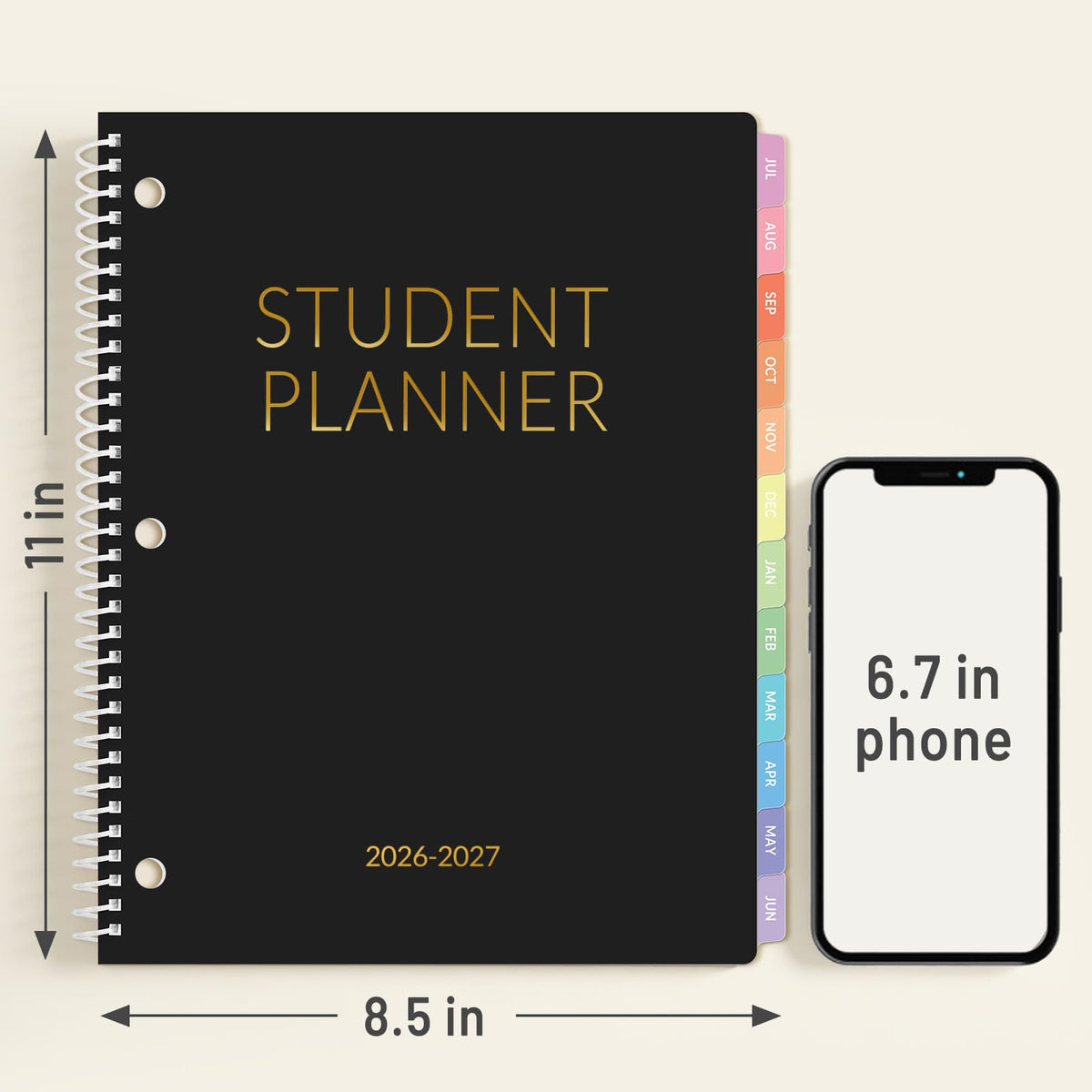 Student Planner 2026-2027, SUNEE Academic Weekly & Monthly Plan Book, Jul. 2026 - Jun. 2027, 8.5"×11" School Planner, Lesson Plan Book with Week's Goals, Bookmark, Monthly Tabs, 3-Hole Punched, Black
