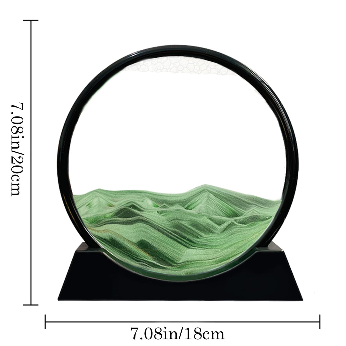 Aoderun Moving Sand Art Picture Round Glass 3D Deep Sea Sandscape in Motion Display Flowing Sand Frame Relaxing Desktop Home Office Work Decor (7", Green)