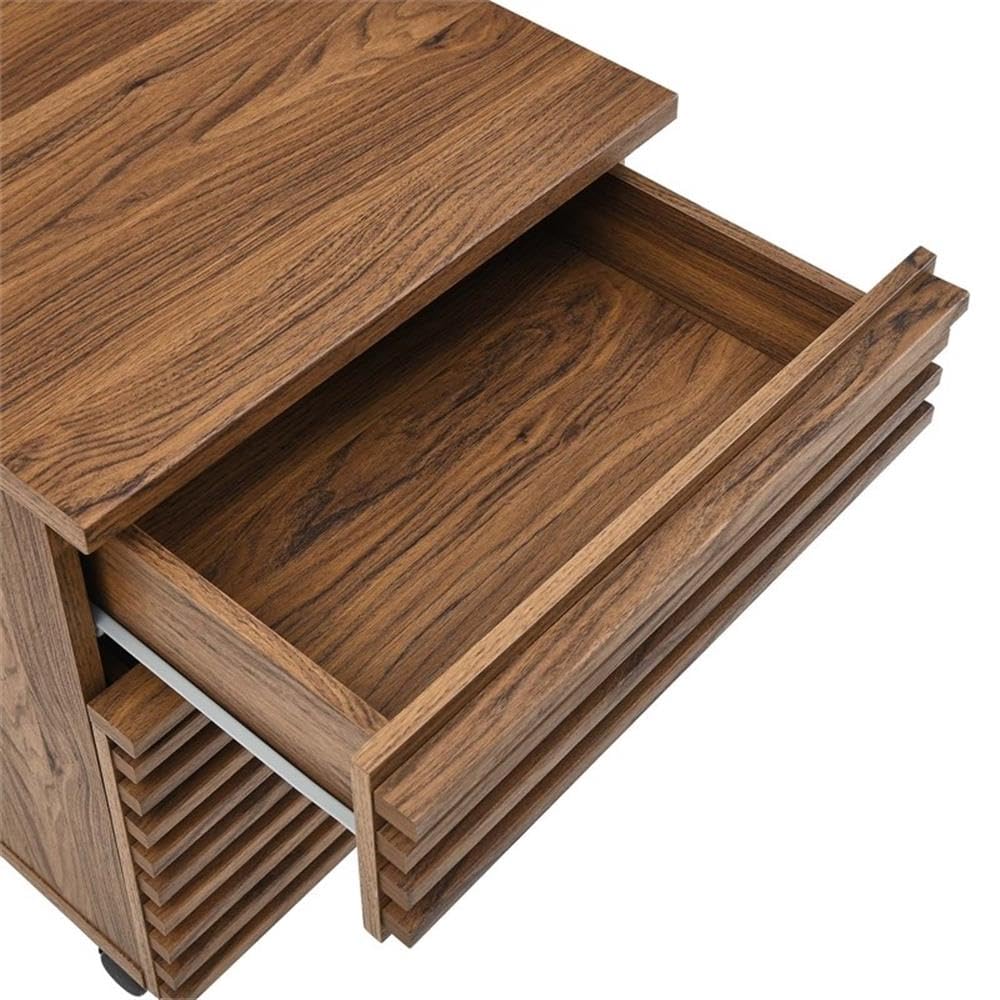 Modway Render Mid-Century Modern Office, Desk and File Cabinet Set, Walnut