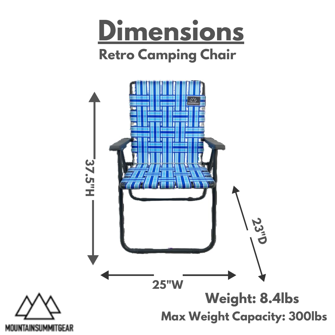 MOUNTAIN SUMMIT GEAR Retro Webbed Camping Chair - Lightweight, Foldable, Durable Steel Frame, 300lb Capacity, Vintage Stripes by Caddis Sports (2, Ocean Blue)