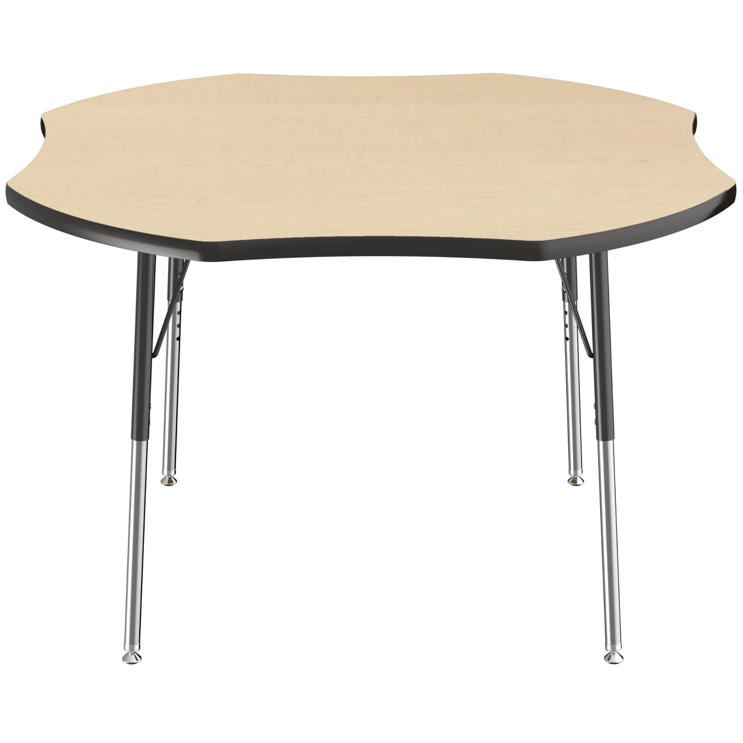 Factory Direct Partners FDP 48" x 48" Clover Thermofused Classroom Activity Table with Standard Swivel Glide Legs, Adjustable Height 19"-30" - Maple/Black - 10130-MPBK