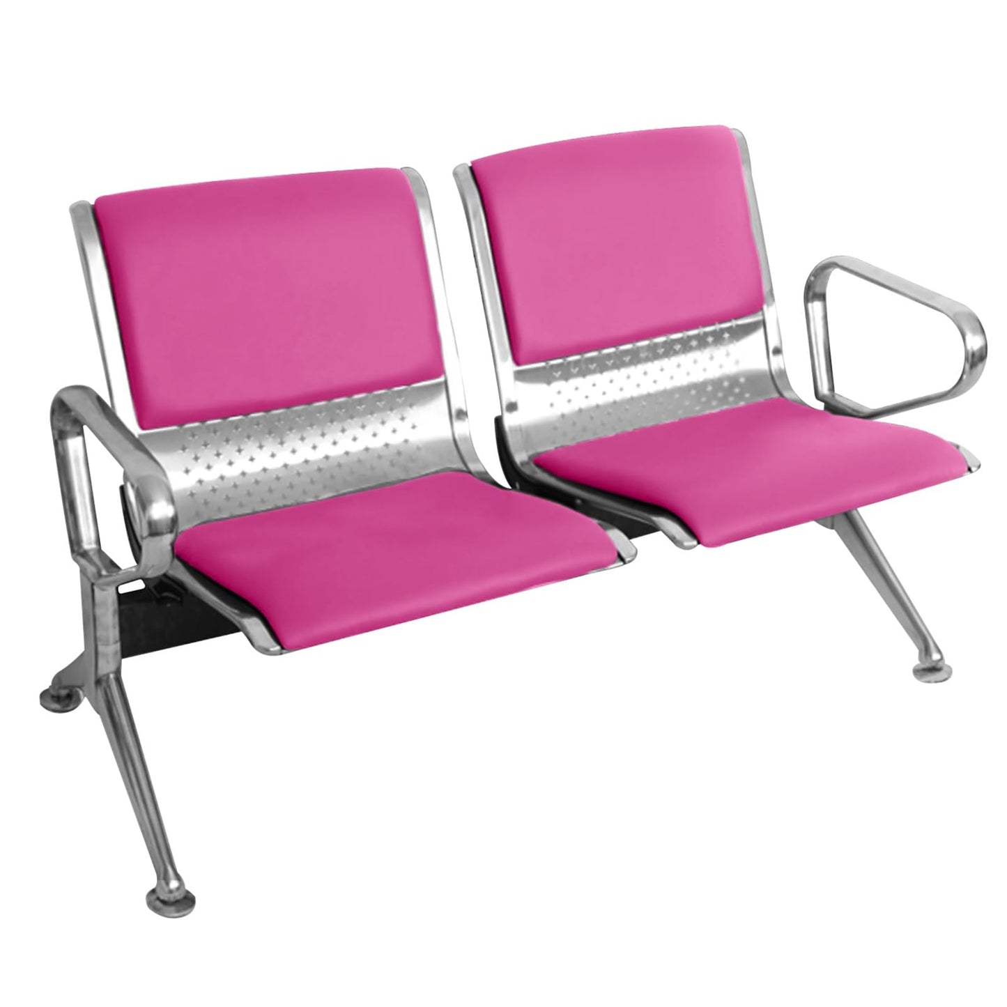 DLYZAYE Pink PU Leather Office Chair, 2-Seat Waiting Room Bench with Arms & Backrest, Comfortable Visitor Seating for Hospitals, Clinics & Public Spaces, Stylish & Durable