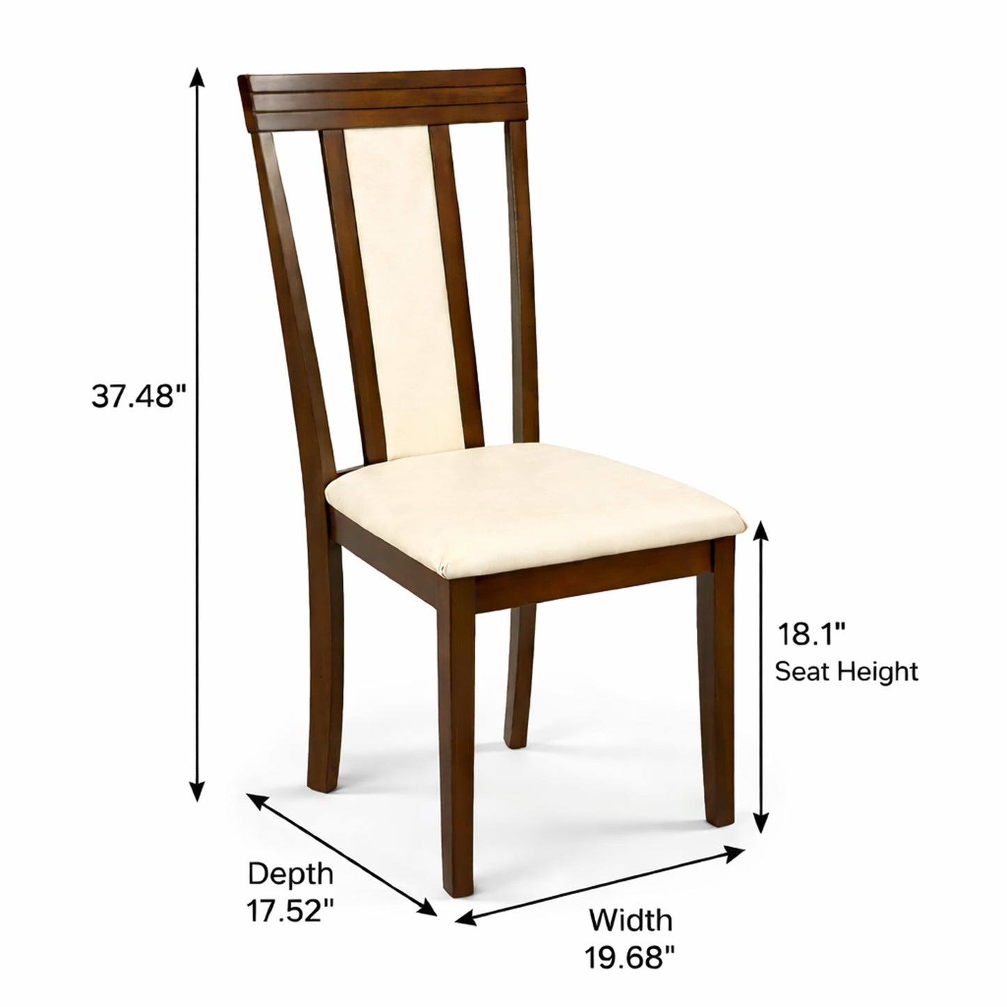 Traditional Dining Chairs, Set of 2, Dirty Oak Finish with Beige Polyester Upholstered Seats Solid Rubberwood