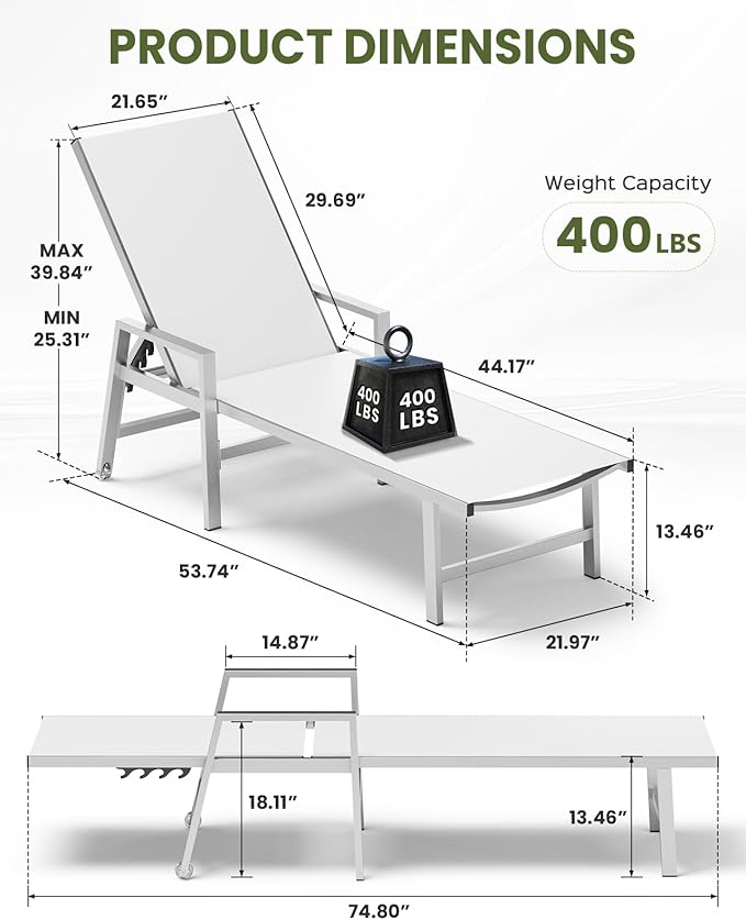 Patio Chaise Lounge Chair Outdoor Set of 2