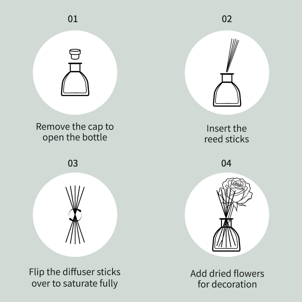 Reed Diffusers Set Flower Scented Diffuser for 140 Days, Flower Diffuser 8.5 fl oz with Dried Flowers and Decorative Rose, Long Lasting Home Fragrance with 10 Sticks for Bathroom, Shelf, Office Decor
