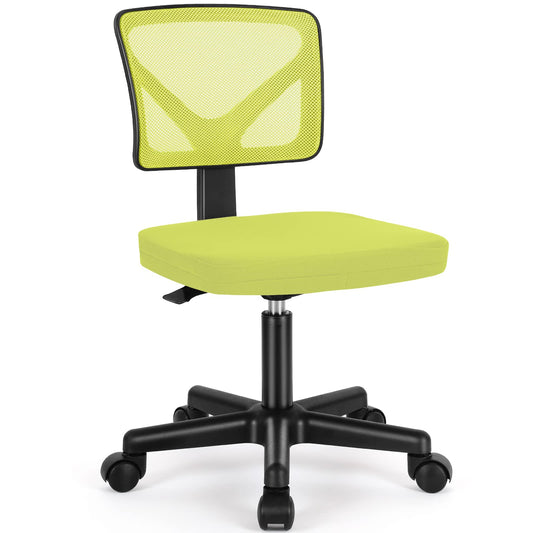 Sweetcrispy Small Office Chair, Ergonomic Low-Back Mesh Rolling Work Swivel Desk Chairs with Wheels, Armless Comfortable Seat Lumbar Support for Home, Bedroom, Study, Student, Adults, Green