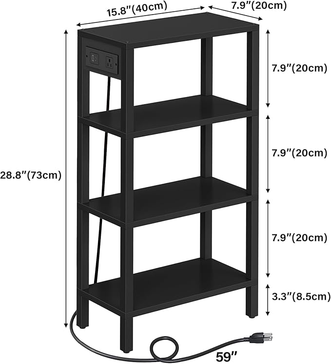 TUTOTAK Narrow Side Table with Charging Station, Small End Table with USB Ports