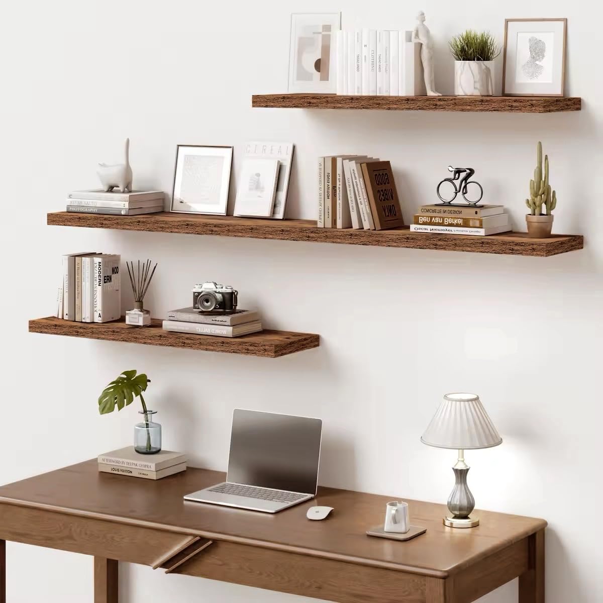 Vivelove 10 Inch Deep Floating Shelves 10 inch Long, 10 x 10 Wide Wall Shelves with Invisible Brackets, for Bedroom Bathroom Living Room Kitchen Office, Farmhouse Home Decor, Set of 2, Rustic Brown