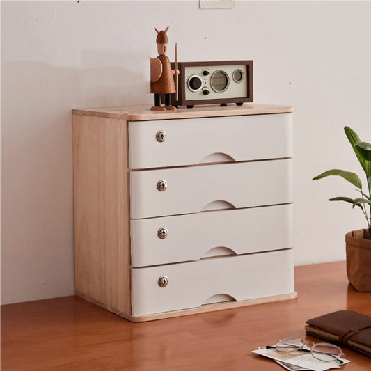 ZGLINMZ Wooden Desktop Storage Box with Lockable Drawers Organize Your Files and Office Supplies with 1/2/3/4 Tier File Cabinet Organizer Stylish Desktop Drawer Cabinet for Home or Office Use (Color