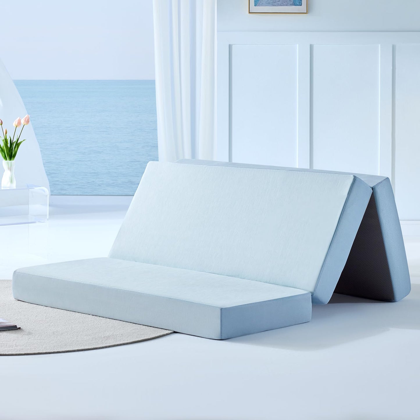 Lazyzizi Cooling Folding Mattress,6 Inch Foldable Mattress with Memory Foam Cold & Breathable Fabric Cover,Trifold Floor Guest Murphy Bed for Camping, RV, Queen