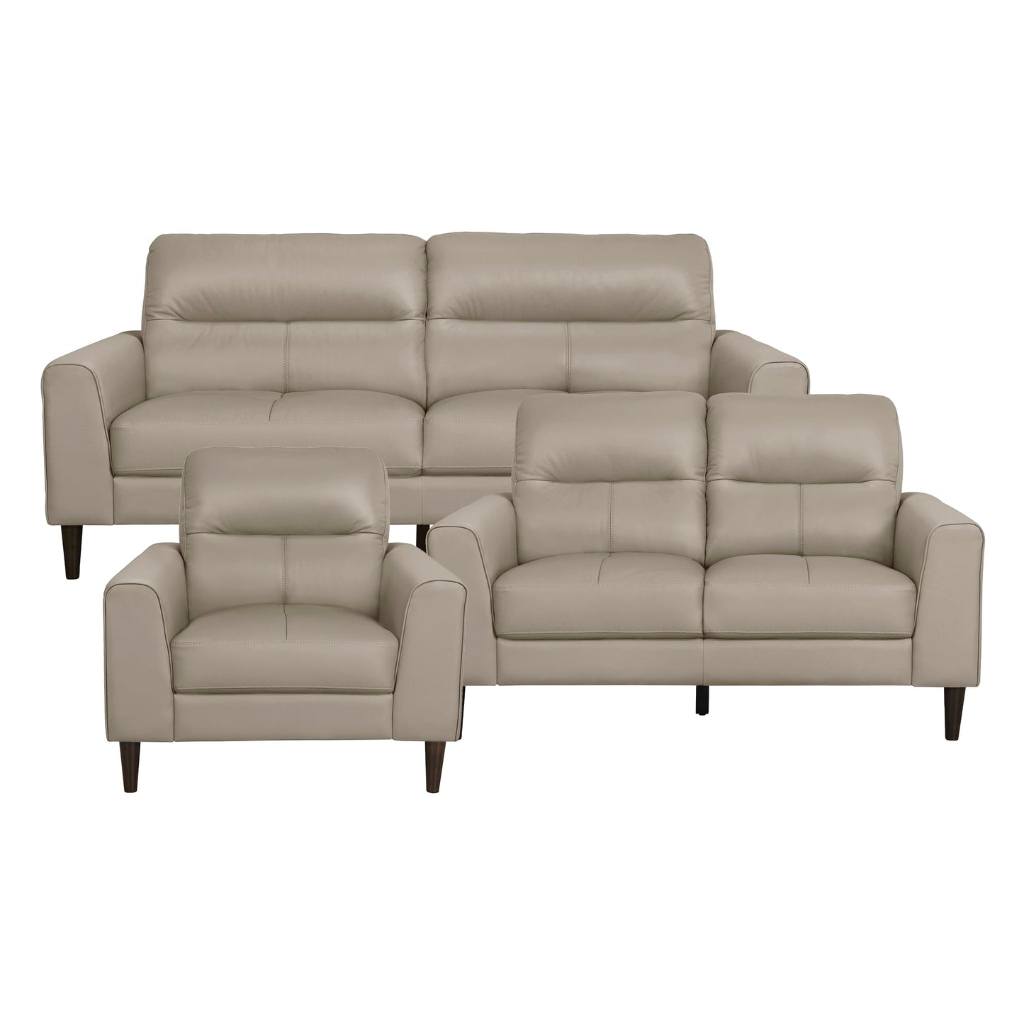 Lexicon 3 Piece Living Room Furniture Sets,Top Grain Leather Match Living Room Sofa Set, Track Arms, Solid Wood Legs, Comfy Couches Including Chair, Loveseat & Sofa, 3 Pieces, Latte