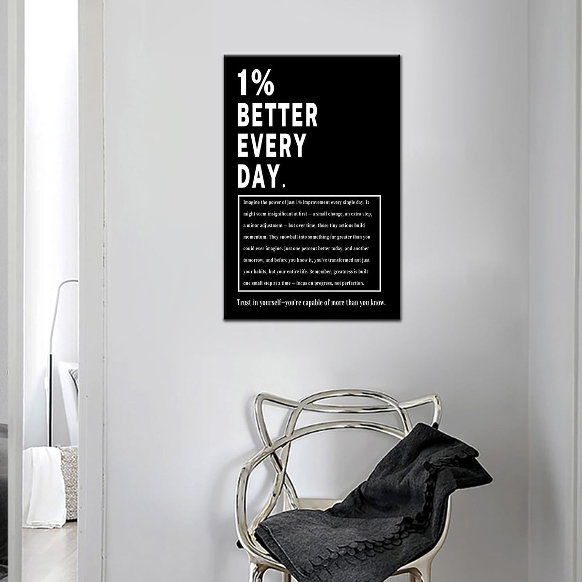 Motivational Wall Art 1% Better Every Day Inspirational Office Decor Framed Canvas Print Small Workout Poster for Home Gym Growth Mindset Sign Positive Daily Affirmation Decor [12''Wx18''H]