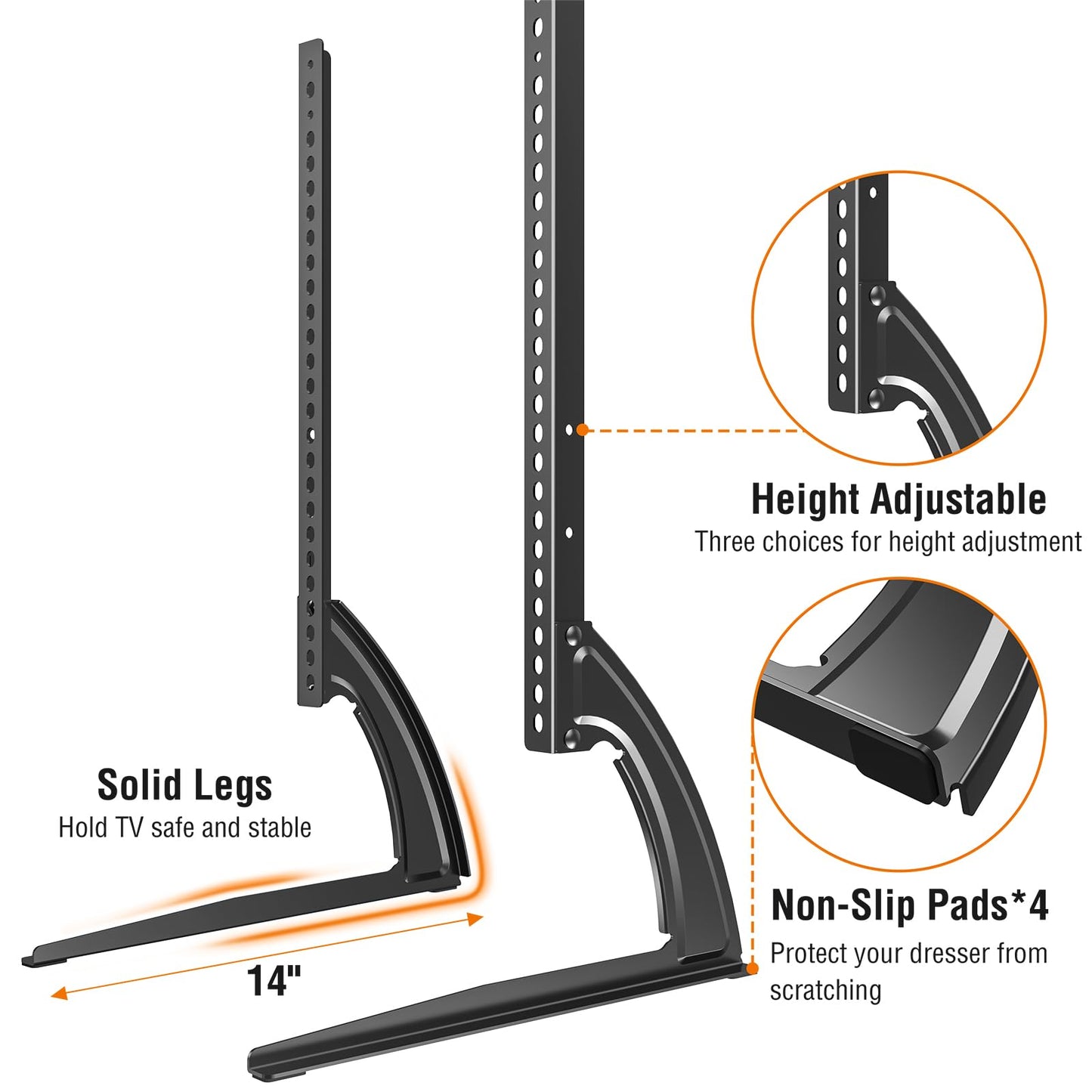 ELIVED Universal Table Top TV Stand for Most 27 to 55 inch LCD LED Plasma Flat/Curved Screen TVs, TV Base Height Adjustable Leg Stand, Replacement TV Feet Holds up to 88lbs, Max VESA 800x400mm