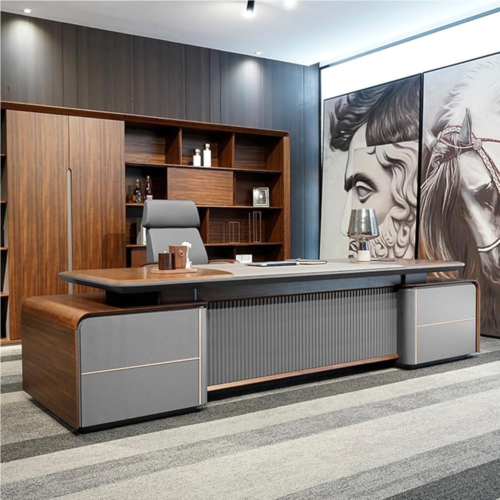 Modern L Shaped Executive Office Desk with Drawers Storage Cabinet Workstation Computer Desk Business Furniture for Home Office CEO Boss Manager