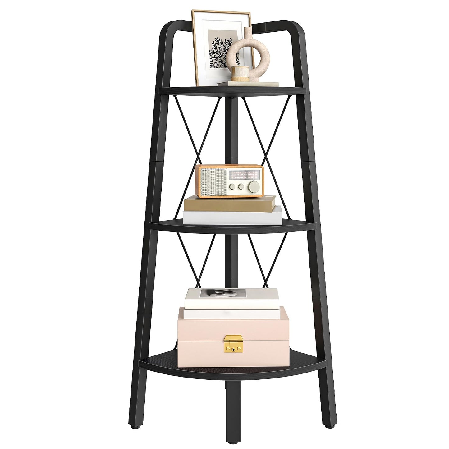 HOOBRO Corner Shelf, 3-Tier Corner Shelf Stand, 40" Tall Ladder Bookshelf, Industrial Corner Display Shelf Plant Stand for Living Room, Kitchen, Home Office, Black BB143CJ01