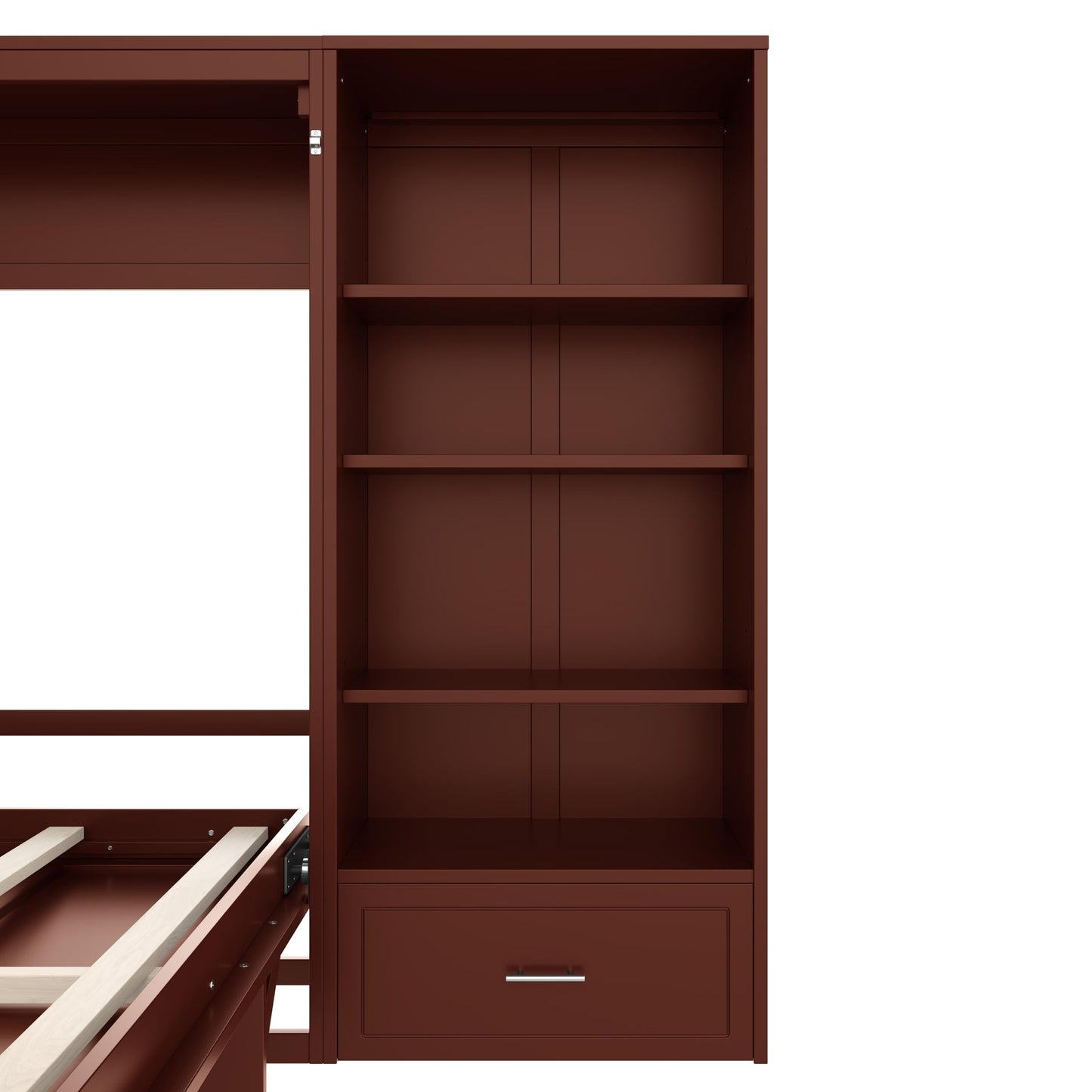 HECATEVIC Queen Size Murphy Bed with Storage, Space-Saving Wall Bed Cabinet with Adjustable Shelves, Foldable Bed Frame with Drawers, Walnut
