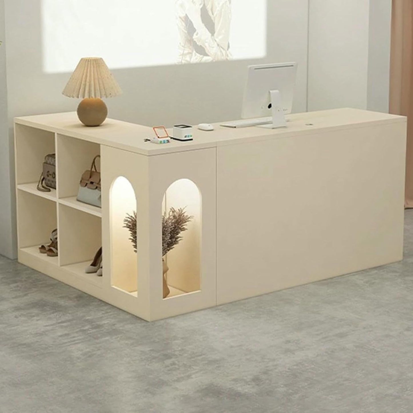 L-Shap Reception Counter, Front Modern Retail Checkout, Reception Counter Desk with Lockable Drawers, for Clothing Store, Company Retail Counter, Coffee Shop