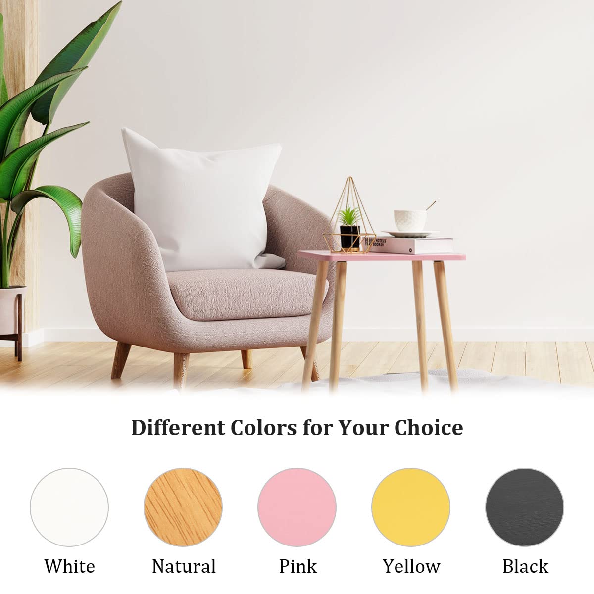 FORAOFUR Small Accent Table, Modern Mini Coffee Table with Natural Wood Legs, Quick Assembly End Furniture for Bedroom Living Area Sofa, Minimalist Design for Nuresery and Compact Homes, Pink