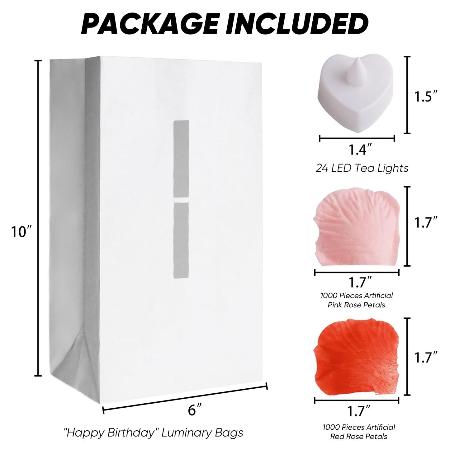Homemory Happy Birthday Light Up Letters Luminary Bags with Flameless Candles and 2000 Fake Rose Petals, Happy Birthday Banner Sign Party Decoration for Women Men